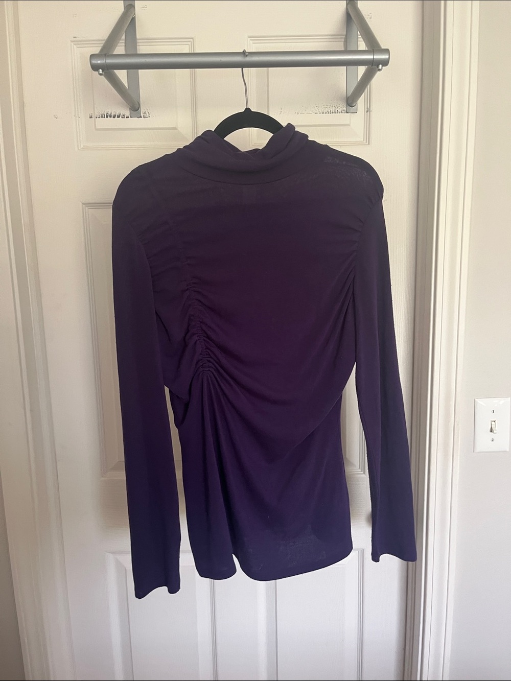 Kenar Long-Sleeve Ruched Turtleneck Top in Deep Purple